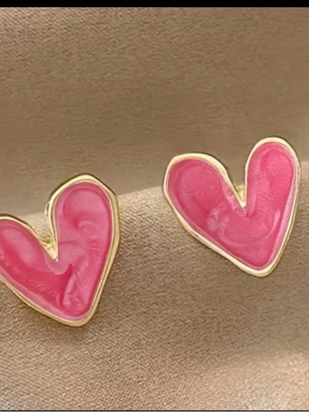 Gold-Trim Pink Heart Stud Earrings - Women Jewelry